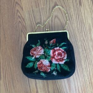 Floral Embroidered Black Handbag